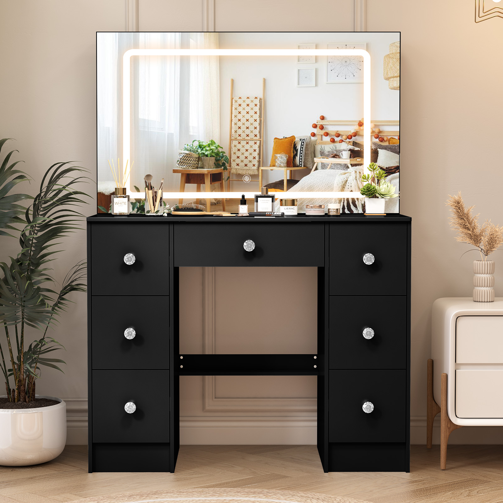 Home Decor Lighting Brands - Tocador de maquillaje negro con espejo
