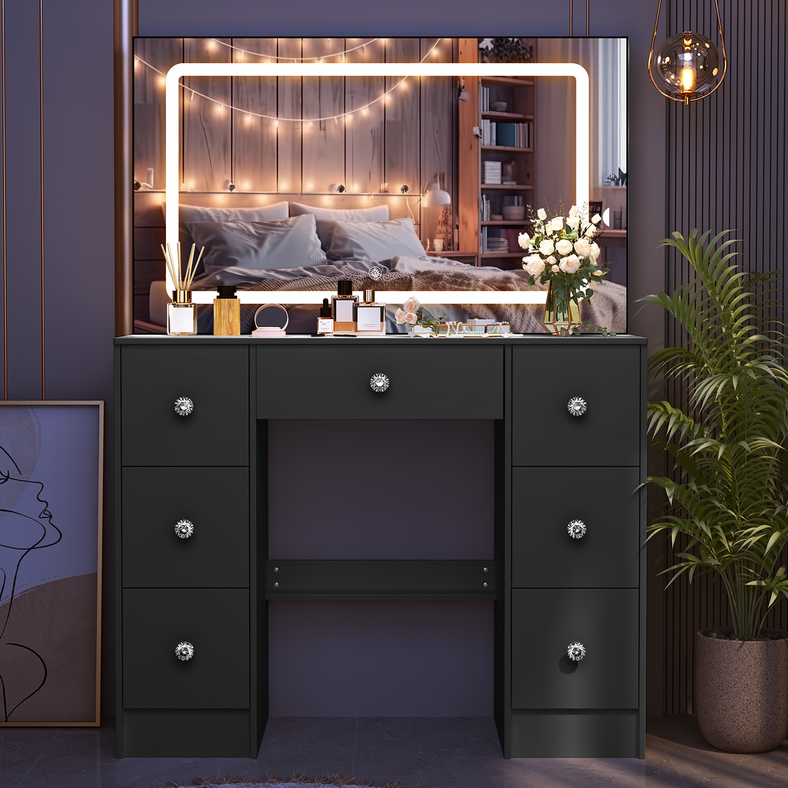 Mesa de Maquillaje Negra con E - Home Decor Lighting Brands reseña y precio