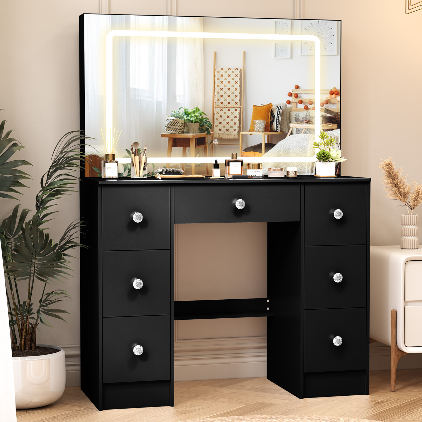 Tocador de maquillaje negro co - Home Decor Lighting Brands reseña y precio